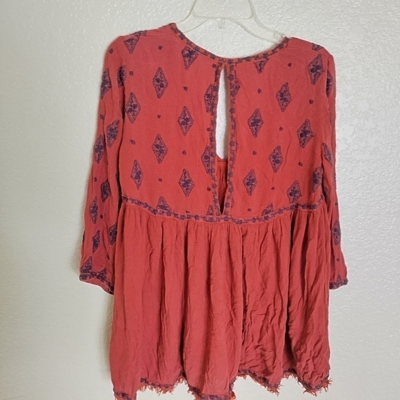 Free People Diamond Embroidered Bell sleeves Tunic Top dress sz S - Picture 7 of 7